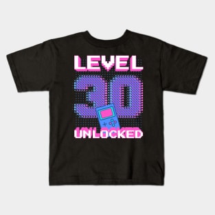 Retro Level 30 Unlocked Shirt 30th Video Gamer Birthday Gift Kids T-Shirt